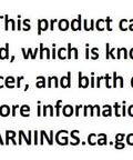 California Proposition 65 warning label about chemicals including lead causing cancer and reproductive harm.