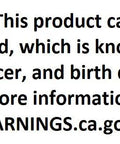 Prop 65 warning label for product containing chemicals like lead causing cancer, listed by California at www.P65WARNINGS.ca.gov.
