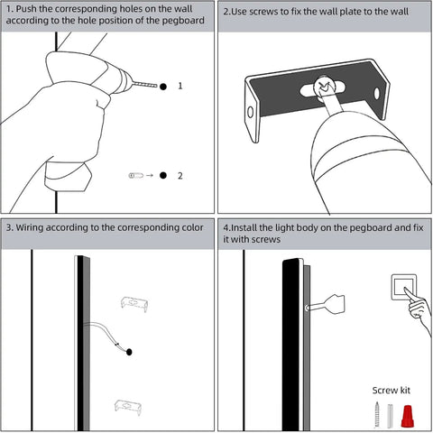Installation guide for Modern No Fuss Plug In Long Wall Sconce 39 Inch Black Matte LED Wall Light, steps and tools illustrated.
