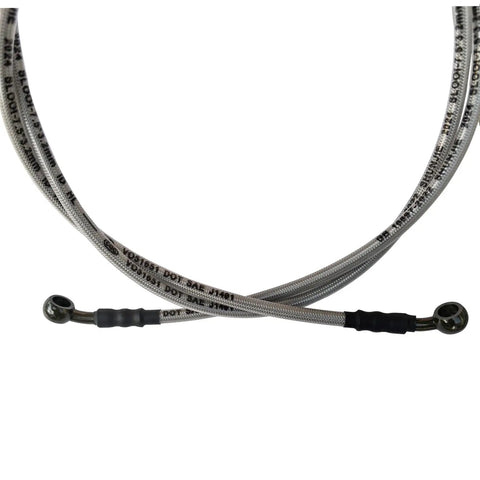 Close-up of Beefy Braided Hydraulic Brake Line with 10mm Banjo Ends M10 Universal Fit for Dirt Bike ATV 80cm Heavy Duty Hose