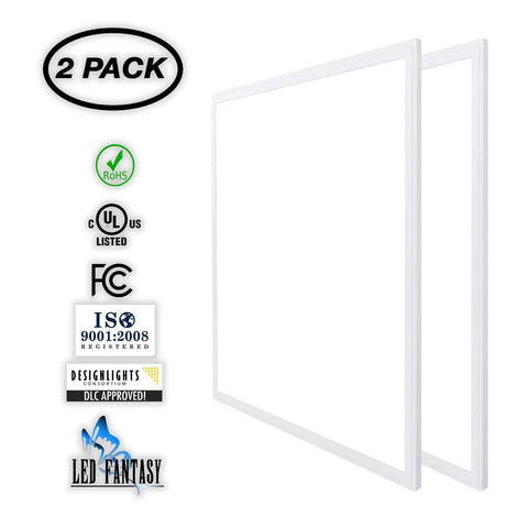 2x2 Foot Edge-Lit LED Panel Kit, Dimmable 0-10V, 40W, 140W Equivalent, 5000K Daylight White, DLC And UL Certified, 2 Pack