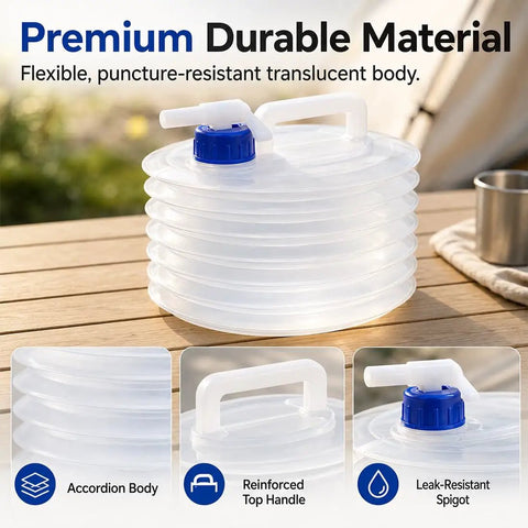 Collapsible 5 Gallon Water Jug With Spigot And Vent For Camping And Home Emergency Prep, BPA Free Portable Water Carrier