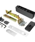 Self Closing Concealed Door Pivot Hinges Heavy Duty Spring Hydraulic 360 Degree Rotation Stainless Steel Invisible Hidden Door Hinge System For Wooden Secret Doors Adjustable Speed Supports Up To 220 Lbs, showing parts and assembly hardware.