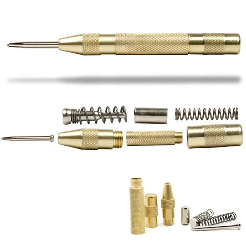 Two Pack Automatic Center Punch Kit 5.1 Inch Spring Loaded Drill Punch Tool Brass Window Spring Punch One Handed Operation Fixed Point Car Window Glass Breaker For Precise Center Marking And Piercing