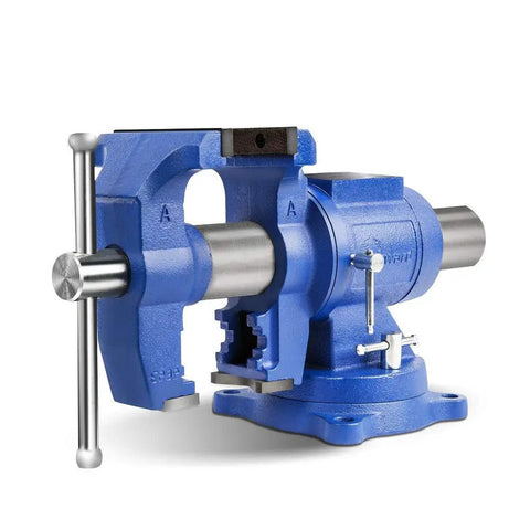 Beefy 5 Inch Bench Vise With 360 Degree Swivel Base And Anvil, 125mm Jaw Width And Opening, 67mm Throat, 24kN Clamp Force, Ductile Iron Construction, Industrial Grade For Metalworking And Workshop Projects