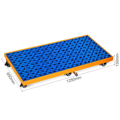 Leakproof Spill Containment Pallet With Drain For Garage And Warehouse Durable Metal Tray Size 125 By 65 By 15 Cm Yellow And Blue