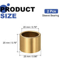 Built Tough Straight Up Durable Self Lubricating Sleeve Bushings 20mm Bore 25mm Outer Diameter 20mm Length showcased with dimensions.