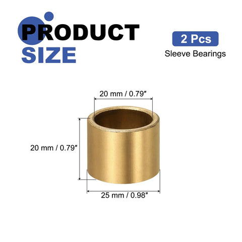 Built Tough Straight Up Durable Self Lubricating Sleeve Bushings 20mm Bore 25mm Outer Diameter 20mm Length showcased with dimensions.