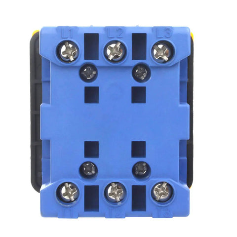 Universal Go-To 2-Position 3-Phase Changeover Switch With Rotary Panel Selector, 40A 690V AC, 6 Terminals, blue front view