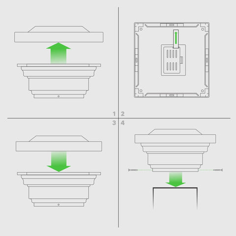 Installation diagram for Regal Solar Post Cap 4x4 White With Warm And Cool LED Light Modes Durable PVC Post Light