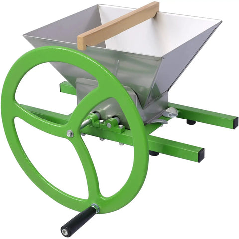 Manual Seed Spreader for Small Farms and Gardens, adjustable seeder with sturdy metal frame, large stainless steel hopper
