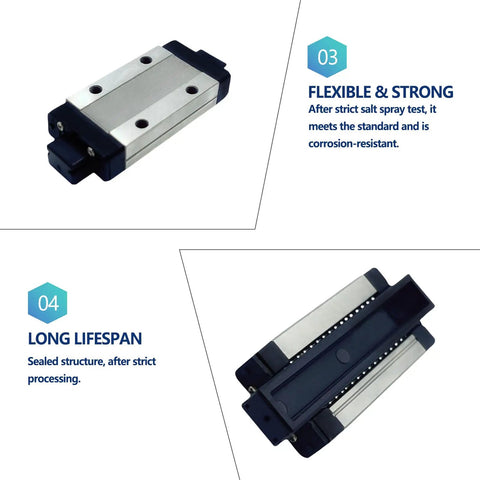 Two Pack Beefy Black Carriage Block For 12mm Wide MGN12H Linear Guide Rail With Smooth Sliding High Precision Bearings Durable Steel For Quiet Operation And Ultra Smooth Running, angled view
