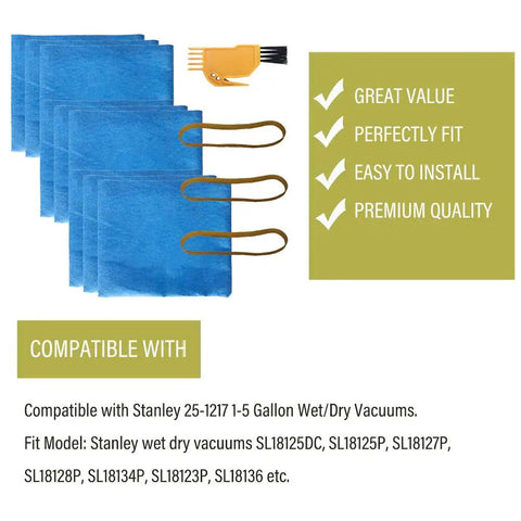 9 Pack Blue Cloth Reusable Dry Filter Bags For Stanley Shop Vac 1 To 5 Gallon Wet And Dry Vacuums Durable Washable Material High Quality Dust Filtration Fits Stanley Vacuums For Home Garage Shop Cleanup with accessories