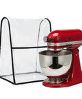 Clear Heavy Duty PEVA Stand Mixer Cover for 5 to 8 Quart Mixers next to a red stand mixer