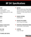 RP 241 Specifications for Compact Press Tool Kit With One Half To One Inch ProPress Jaws, Battery And Charger