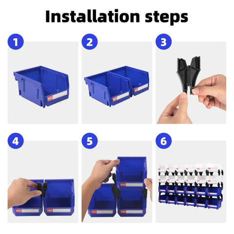 Installation steps for Heavy Duty Stackable Plastic Storage Bins 24 Pack For Garage Tools And Small Parts Organization 5x4x3 Inch