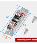88 Double Concave Pulleys and 77 Double Flat Rollers for Sliding Door and Window Tracks 16mm Stainless Steel Replacement Hardware close-up of 88 double groove wheel with measurements.