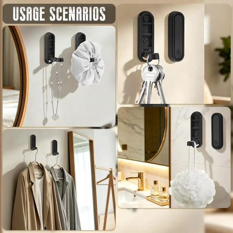 Heavy Duty Foldable Wall Hooks 4 Pack Aluminum Alloy Rustproof Flip Up Mounts With Screws Black in various usage scenarios.