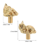 Dope Cat Shaped Brass Cabinet Door Knob With Smooth Finish, Vintage Gold Cabinet Pull shown with dimensions
