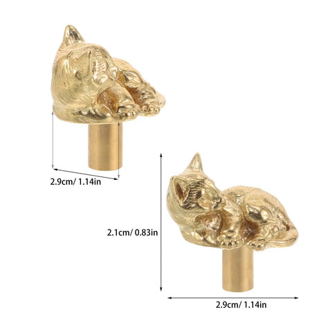 Dope Cat Shaped Brass Cabinet Door Knob With Smooth Finish, Vintage Gold Cabinet Pull shown with dimensions