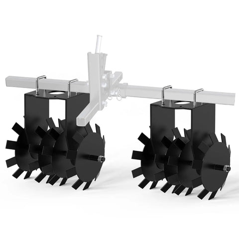 Two Piece ATV Disc Plow Harrow Set For Tractor Attachments showing adjustable steel discs for soil loosening