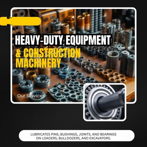 Tools and parts for heavy-duty equipment and construction machinery; insert showing lubricated joint on machinery.