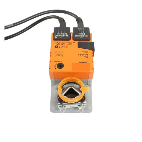 Rock Solid Hvac Ball Valve And Damper Actuator Lm24Ap5 top view, electric actuator with orange casing for commercial airflow regulation.