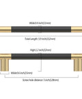 Diagram of Ten Pack Five Inch Knurled Black And Gold Cabinet Handles For Kitchen Cabinets And Drawers Durable Pulls With Easy Grip Cupboard Hardware For A Modern Sleek Look 128mm Center To Center Fit showing dimensions and design features.