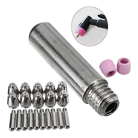 Heavy Duty Plasma Torch Consumables Kit With Two Premium Cups And Secure Brackets For Smooth Industrial Cutting On Steel Auto Parts including metal nozzles and ceramic cups.