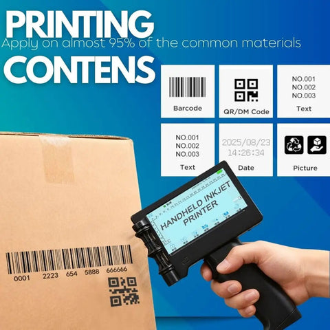 No Strings Attached Smooth Operator Cordless Handheld Inkjet Printer With Waterproof Quick Dry Cartridge printing on cardboard.