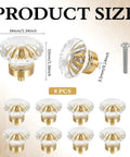 8 Pack Gold Crystal Cabinet Knobs With Screws, Glass Flower Dresser Pulls, 1.3 Inch Vintage Glam Drawer Handles with size details