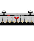 Hardened Steel 16 Piece Cnc Router Bit Set For Precision Woodworking Engraving Detail Carving Spoilboard Surfacing Tapered Ball Nose Profile Milling Cutter Kit display with various bits in a case.