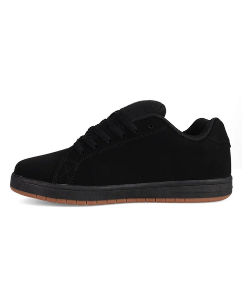 Gaveler Black Gum Skate Shoes size 11 for men, side view showing durable upper and pill pattern outsole for park and street sessions.