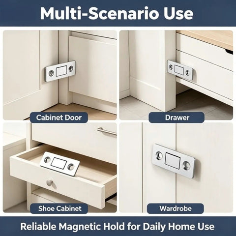 Ultra Thin Magnetic Cabinet Door Catch Kit 12 Pack 0.06 Inch Heavy Duty Steel Magnets for various cabinet and drawer uses.