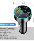 Straight Up Fast Four Port Car Charger Featuring Digital Voltmeter Pd Qc3.0 Usb C Cigarette Lighter Plug with LED display