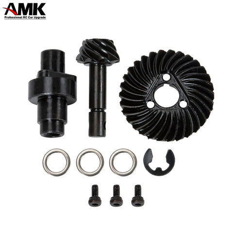 Two Sets Metal Bevel Gear And Ring Pinion Gear Kit For 1/10 Capra And Axial SCX10 III Upgrades displayed with screws, washers.