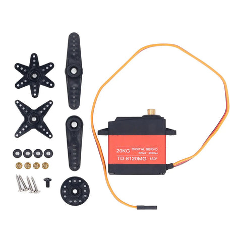 Next Gen Heavy Duty Digital Servo Motor Delivering 20Kg Of Crushing Load Capacity With Rock Solid Precision Engineering and Smooth As Butter Rotation for RC models with gears and connectors complete.