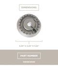 Medium Range Surface Burner Head WB16K10055 for 30 Inch Gas Stoves, detailed view with size dimensions 3.25 x 3.25 x 1.62 inches