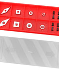 Top Tier Tungsten Carbide Wood Lathe Turning Inserts 16 Piece Heavy Duty Replacement Set, red tray with sharp inserts and screws.