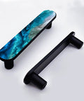 Four Pack Aqua Aquamarine Blue Water Cabinet Handles Three And Three Quarters Inch Hole Centers Black Drawer Pulls For Kitchen