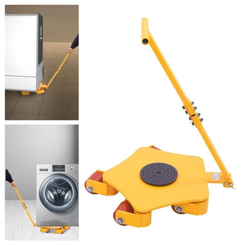 4 Ton Industrial Skate Dolly Five Wheel Heavy Equipment Mover for warehouse and shop, yellow, rustproof PU roller cart in use