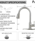 Top Shelf Brushed Nickel Kitchen Faucet With Smooth Pull Down Sprayer And High Arc Single Handle Lever dimensions and specifications image.
