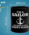 Sailor Coffee Mug 11oz Black My Boat Is Funny Gift For Boaters And Sailors with anchor design, 3.7x3.15 inches