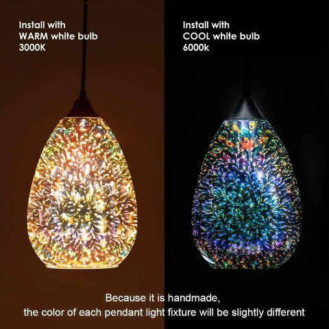Colorful Glass 3 Pack Pendant Lights For Kitchen Island And Dining Room Modern Farmhouse Style 3D Hammered Glass With Clear Globe Shade 7.8 Inch Diameter Easy Install showcasing warm and cool bulb effects