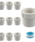 Top Shelf 10 Piece 3/4 Inch Male To 1/2 Inch Female Thread Reducer Bushing PVC Pipe Adapter Connector, white threaded bushings.