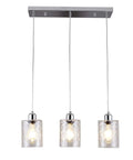 Three Light Clear Hammered Glass Pendant Lights for Modern Kitchen Island in Chrome Finish Hanging Light Fixture with Sleek Illumination