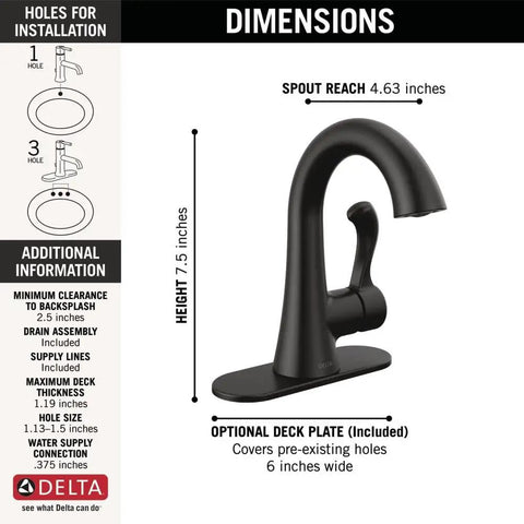Esato Matte Black One Hole Bathroom Faucet For Vanity With Push Pop Drain 4 Inch Centerset Fits 1 Hole Or 3 Hole Installations