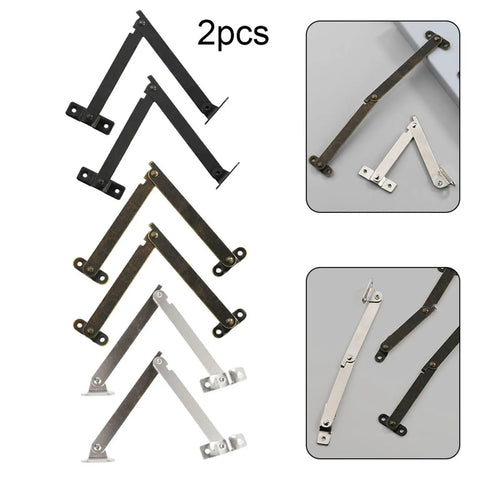 2 Pack Wooden Box Positioning Tripod Folding Support Hinges, black, bronze, silver colors, for jewelry and craft boxes.