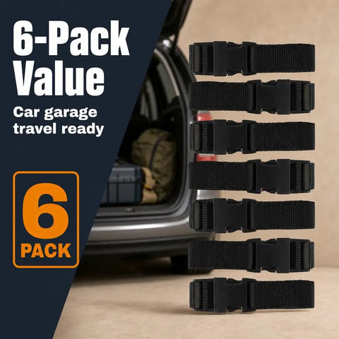 Heavy Duty Utility Strap With Quick Release Buckle 72 Inch Polypropylene Tie Down For Camping set of six with car background