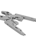 Beefy 25 Inch Stainless Steel Folding Multitool Kit With Wrench Wire Cutter Screwdrivers And 20 Plus Tools For Camping Hiking Survival And Emergency Prep Heavy Duty Outdoor Gear You Can Count On shown partly folded with pliers and wrench visible.